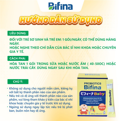 Men vi sinh cho bé – Bifina Baby Nhật Bản – Tiêu hóa khoẻ, hỗ trợ giảm táo bón, tăng đề kháng -Hộp 30 gói