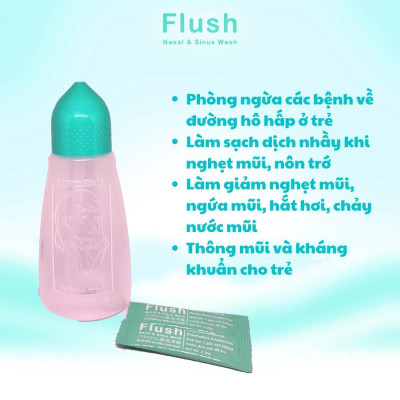 Combo Bình Rửa Mũi Cho Trẻ FLUSH Chính Hãng Gồm 1 Bình Và Hộp 30 Gói Muối Tinh Khiết