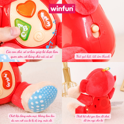 Đồ chơi sơ sinh, giáo dục sớm, thú bông hình chú khỉ phát nhạc vui nhộn cho trẻ từ 0 đến 36 tháng WinFun 0275