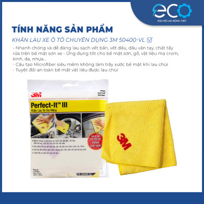 Khăn lau xe ô tô chuyên dụng 3M 50400 VL, sợi Microfiber (siêu mềm chống trầy xước) không để lại xơ vải