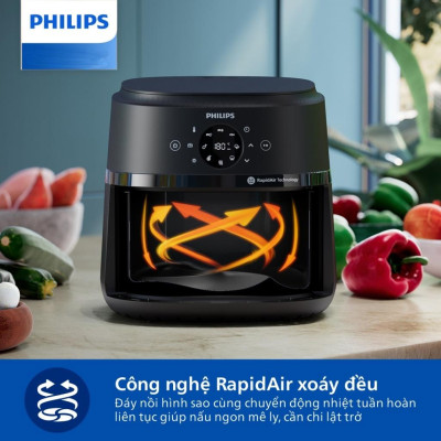 Nồi Chiên Không Dầu Điện Tử Philips NA230/00, 6.2 lít |1700W, Cửa Sổ Kính, Hàng Chính Hãng