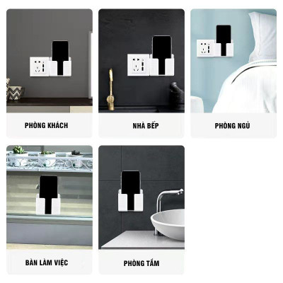 Khay đựng remote  - điện thoại dán tường có khe luồn sạc nhỏ gọn tiện lợi  ( Giao màu ngẫu nhiên ) - Hàng chính hãng 