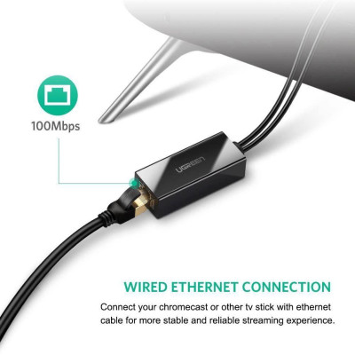 Ugreen UG3098530985TK 1M màu đen card mạng usb có thêm cổng micro dùng cho Fire TV Stick 4K All New Fire TV 2017 Chromecast Google Home Mini - HÀNG CHÍNH HÃNG