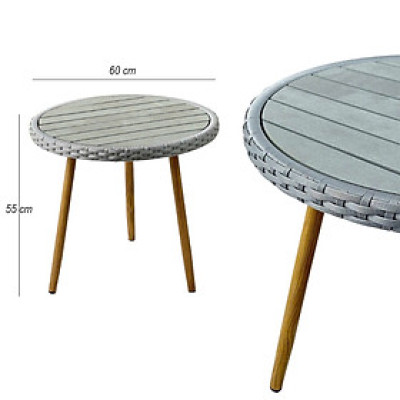 Bàn trà ban công tròn 60 cm TE2044-60S Nội thất Capta Bàn trà bàn café sân vườn nhỏ gọn mặt gỗ nhựa chân sắt sơn tĩnh điện vân gỗ tại tp hcm