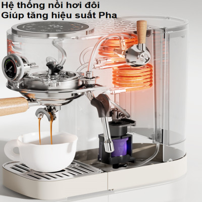 Máy pha cà phê Cappuccino, Ristretto, Espresso, Latte chuyên nghiệp. Thương hiệu Mỹ cao cấp HiBREW - H13. Hàng chính hãng