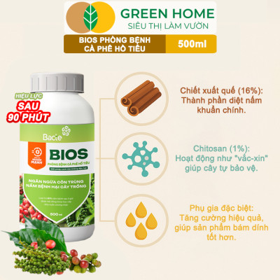 Chế Phẩm Sinh Học Bacte Bios Phòng Bệnh Cà Phê Hồ Tiêu, Green Home, Chai 500ml, Hiệu Lực Nhanh Mạnh