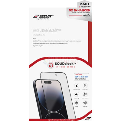 Dán màn hình cường lực Full viền chống tia xanh Zeelot SOLIDsleek dành cho iPhone 15 Pro Max/15 Pro/15 Plus/15/14/13 - Hàng chính hãng