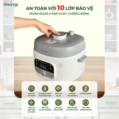 (HÀNG CHÍNH HÃNG) NỒI ÁP SUẤT ĐIỆN ĐA NĂNG DREAMER DKA-EPC14, 11 chức năng, 10 lớp bảo vệ an toàn, 2 nắp nồi, công suất 1300W, BH 12 tháng