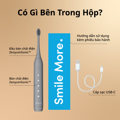Bộ Bàn Chải Điện Zenyum Sonic MỚI 2.0 + 3 Đầu Thay Thế Công nghệ Singapore - Màu Xám