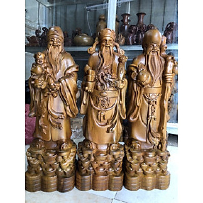 Tượng phật tam đa phúc lộc thọ bằng gỗ bạch xanh thơm nức kt cao 50×13×15