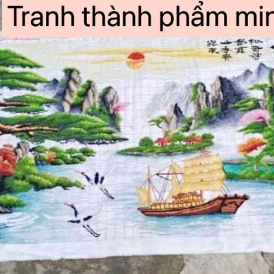 Tranh thêu chữ thập Thuận buồm xuôi gió 2001, kích thước 150*60 cm
