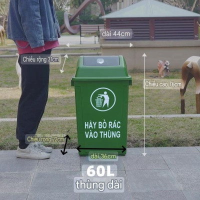 Thùng rác lật 60Lcông nghiệp 60L bền bỉ, chịu lực tốt, chống va đập và ăn mòn hóa chất.