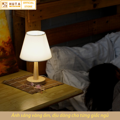 Đèn ngủ để bàn HUTA G2S Gỗ Chao Nón Vintage Dễ thương Decor Trang trí phòng ngủ, Đọc Sách Đầu Giường, Đầu Cắm USB, Đèn Vàng Bóng LED Tiết Kiệm Điện