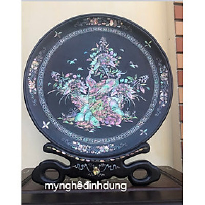 Đĩa khảm xà cừ ốc  tích phu thê viên mãn 