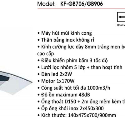 Máy hút khói, khử mùi kính cong KAFF KF-GB706 - Hàng chính hãng