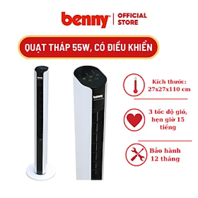 Quạt Tháp Benny BF-TW2R, 55W, 3 Tốc Độ Gió Hàng chính hãng, Có điều khiển từ xa. Bảo hành 1 năm