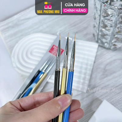 Set 3 Cây Cọ Nét Beauty Xanh Vàng Đen 5mm, 7mm, 9mm Lông Mịn Không Lem, Đầu Cọ Dài Vẽ Đa Năng, Kẻ Viền Và Tạo Hình Làm Nail Đẹp Nữ Women