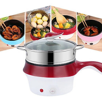 Nồi Lẩu Điện Đa Năng, Ca Nấu Mì Tiện Lợi Kèm Giá Hấp Có Tay Cầm Tiện Dụng 18cm, Nồi Lẩu Hấp Mini 2 Tầng Cao Cấp- Hàng Chính Hãng