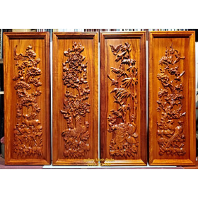 TRANH GỖ HƯƠNG ĐỤC NỔI TỨ QUÝ - TÙNG CÚC TRÚC MAI