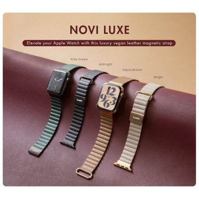 Dây LAUT Novi Luxe Cho Apple Watch Series 1~9/ SE/ Ultra 1/2 (42/44/45/49mm) Làm Từ Da Thuần Chay Mềm Mại Khóa Nam Châm Hàng Chính Hãng
