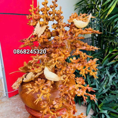 2 bình hoa mai lan phong thủy trang trí phòng khách gỗ hương ta 