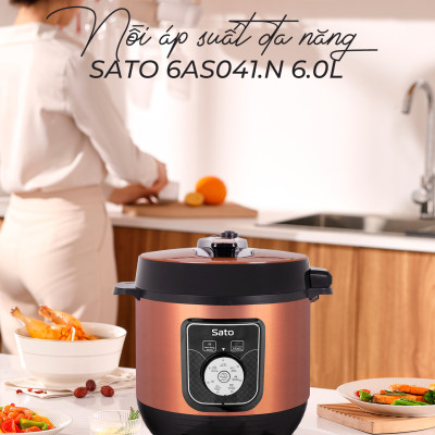 Nồi áp suất đa năng SATO 6AS041.N 6.0L - Nồi áp suất đa chức năng : nấu cơm, nấu cháo, hầm gân, ninh, súp, hấp, giữ ấm ... Dung tích : 6.0 lít phù hợp gia đình 4 - 6 người - Miễn phí vận chuyển toàn quốc - Hàng chính hãng