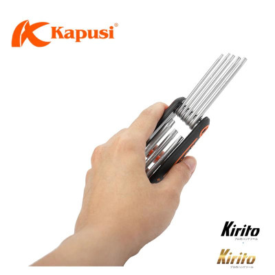 Bộ 8 chìa lục giác và lục giác bông Thép CR-V, chịu nhiệt, mạ thép chrome Kapusi Japan bộ gập gọn