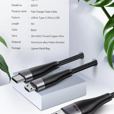 Ugreen UG50873ED017TK 1M màu Xám Cáp sạc truyền dữ liệu USB 2.0 sang MICRO USB đầu mạ thiếc - HÀNG CHÍNH HÃNG