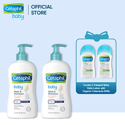 Combo 2 Sữa tắm gội dịu lành cho bé Cetaphil Baby Wash & Shampoo with Organic Calendula 400ml/chai