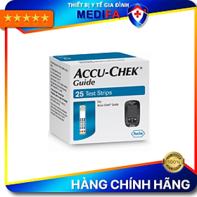Hộp 25/50 Que Thử Đường Huyết Accu-Chek Guide Có Nắp Nhựa Bảo Hiểm Hút Ẩm Cho Que, Đầu Thấm Máu Lớn, Chính Hãng Roche