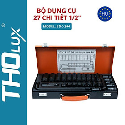 Bộ dụng cụ, Bộ khẩu tuýp vặn ốc, mở bulong 1/2 inch 27 chi tiết BDC-204 Tholux