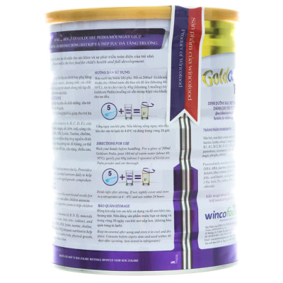 Sữa bột Wincofood Goldcare Pedia : dành cho trẻ biếng ăn, chậm lớn, sản phẩm phù hợp với trẻ từ 1 tuổi trở lên, bổ sung FOS giúp trẻ ăn ngon miệng, DHA , Taurine, Omega giúp phát triển trí não