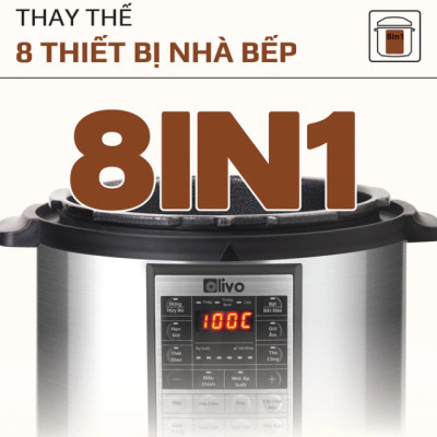 Nồi Áp Suất Điện Olivo PC60 Ruột Inox 6L Thương Hiệu Mỹ Gồm 16 Chức Năng Công Suất 1000 W - Hàng Chính Hãng