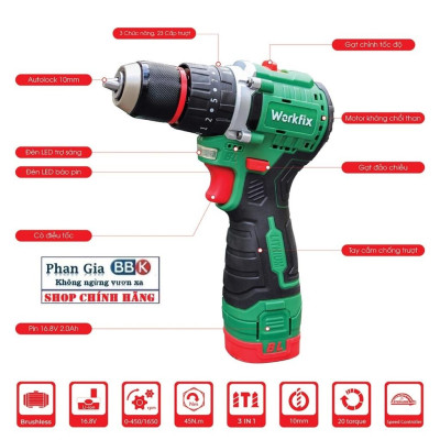 [LOẠI 1] Máy khoan pin Workfix 16.8V-(WF-ID1610BL)- 3 Chức năng - Khoan gỗ, khoan tường