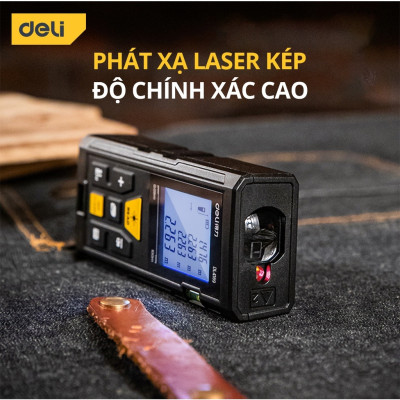 Máy Đo Khoảng Cách Laser Deli Chính Hãng Loại 40m - 120m Đa Năng - Dễ Dàng Sử Dụng Từ Xa - EDL4168