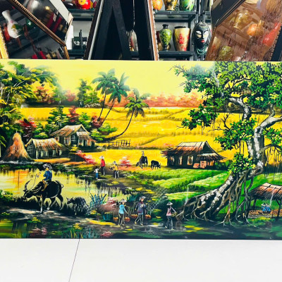 Tranh Sơn Mài - ĐỒNG QUÊ VIỆT NAM | Size 60x120 cm | Mộc Mạc – Bình Yên – Đậm Hồn Dân Tộc