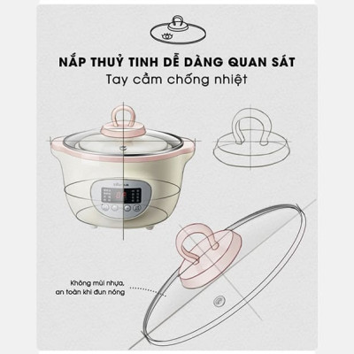 Nồi Ninh, Hấp, Nấu Cháo, Nấu Đồ Ăn Dặm Cho Bé 6 Trong 1 BEAR SUBE002 Có Lồng Hấp Dung Tích 1.6L Công Suất 200W - Hàng Chính Hãng - Hàng Chính Hãng