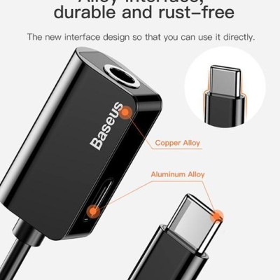 Đầu chuyển Type C sang Audio 3.5mm & Type C Baseus L40 (12cm Type C Male to Type C Female + 3.5mm Female Adapter) - hàng chính hãng