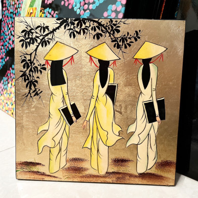 Tranh Sơn Mài – CÔ GÁI ÁO DÀI VIỆT NAM | Size 25 cm | Vẻ Đẹp Truyền Thống – Nghệ Thuật Thủ Công