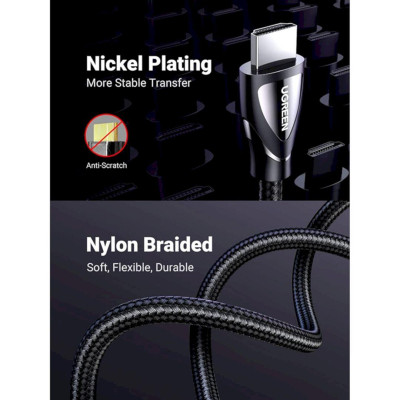 Ugreen UG40493HD150TK 0.5m 2.1 HDMI 8K 60hz 48Gpbs Male to Male Braided Cable 4k 120hz 50cm - HÀNG CHÍNH HÃNG