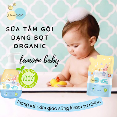 Sữa tắm gội Organic cho bé dạng bọt Lamoon - Túi 220ml 