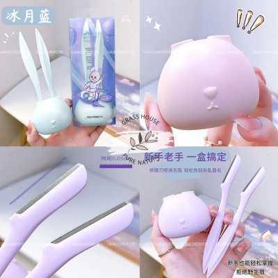 Bộ Dao cạo Tỉa Lông Mày hình thỏ dễ thương 2 Bộ Lưỡi Dao Cạo Lông Mày Bền Chống Xước Mịn