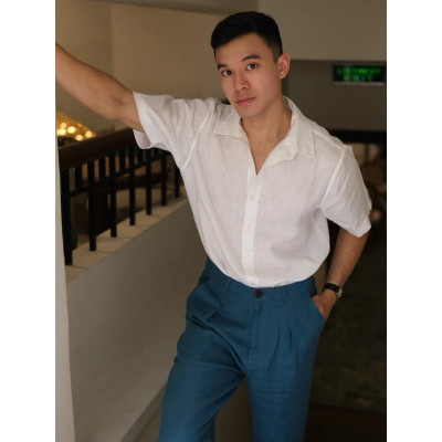 Áo sơ mi nam cổ bẻ ngắn tay vải Linen Premium cao cấp mặc thoáng mát