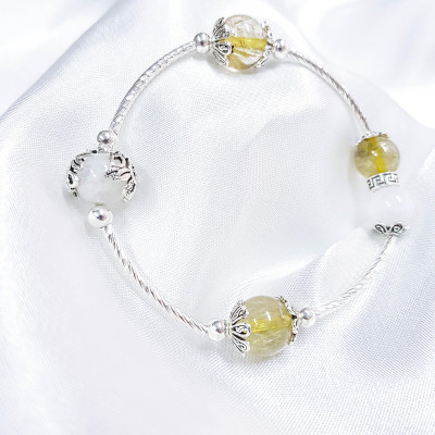 Vòng tay mệnh kim, thủy đá thạch anh tóc vàng mix ưu linh trắng LAT.100