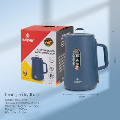 Âm đun nước siêu tốc Inox 304 Kalpen KK93 dung tích 1.8L công suất 1800W - Hàng chính hãng