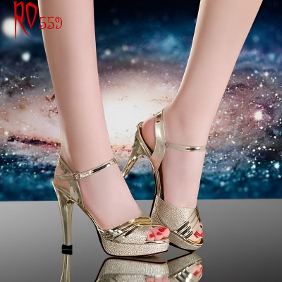 Giày sandal nữ đẹp cao gót 9 phân hàng hiệu rosata hai màu đồng bạc da mềm ro559