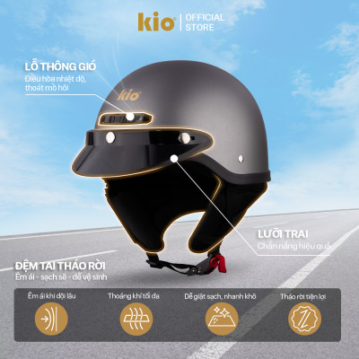 Mũ Bảo Hiểm Nửa Đầu Kio SafeStyle Metro KN05, Lưỡi Trai Che Nắng, Đệm Tai Tháo Rời, Lót Kháng Khuẩn