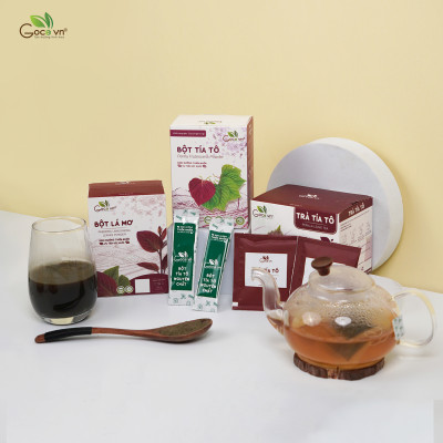 Combo Khớp linh hoạt (1 hộp Trà tía tô túi lọc 40g, 1 hộp Bôt tía tô 72g, 1 hộp Bột lá mơ 60g)