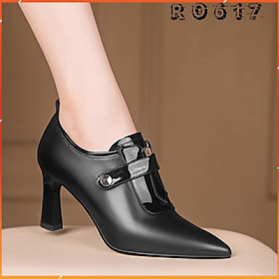 Giày boot bốt nữ cổ thấp 7 phân hàng hiệu rosata hai màu đen trắng cao cấp ro617