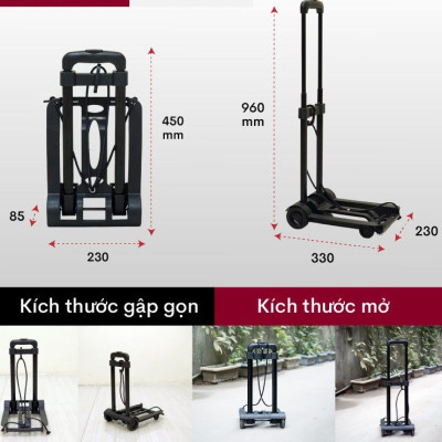 Xe đẩy hành lý - xe đẩy hàng gấp gọn thông minh (đi kèm dây buộc) xe kéo hàng đi chợ đa năng - HENRYSA